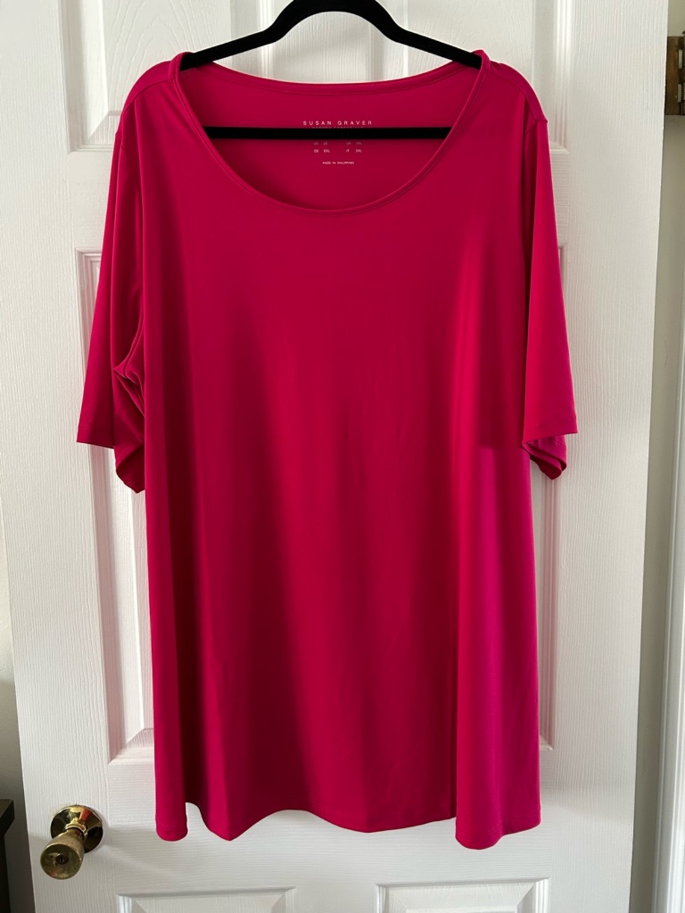 Susan Graver Hot Pink Scoop Neck Short Sleeve Top